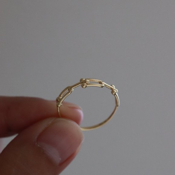 Size 6.5inches 1.33g Real Gold 18k Yellow Gold U-Bar 3 Hoops Link Ring Jewelry - Picture 10 of 12